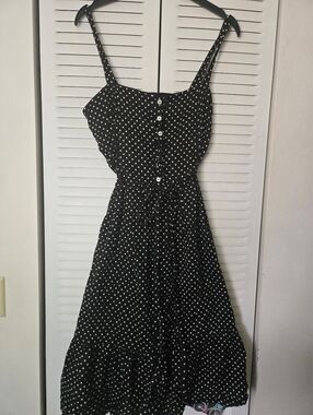 Deborah Sweeney 100% Cotton Black & White Polka Dot Retro Sundress Dress Size 8